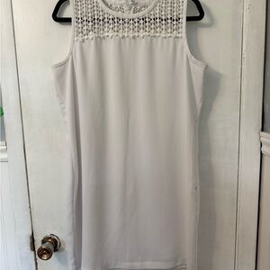 Calvin Klein White Shift Dress with Crochet Detailing.